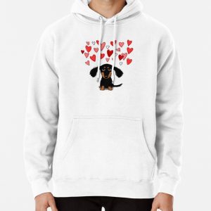 Cute Dachshund Puppy Dog with Valentine Hearts Pullover Hoodie
