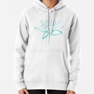 Lotus Blossom Calligraphy Cyan Pullover Hoodie