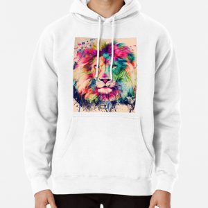 Lion Watercolor Splash Portrait Pullover Hoodie