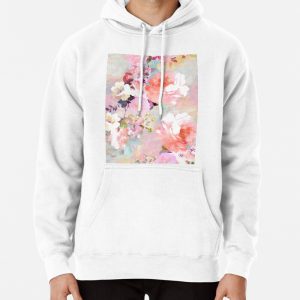 Romantic Pink Teal Watercolor Chic Floral Pattern Pullover Hoodie
