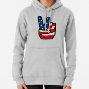 Vintage Peace Sign Fingers American Flag Pullover Hoodie
