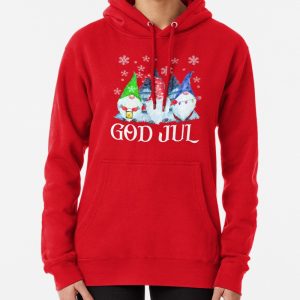 God Jul Nordic Gnomes Tomte Nisse Scandinavian Swedish norwegian Christmas Pullover Hoodie