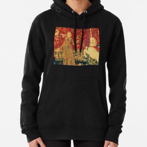 LADY AND UNICORN Taste Detail ,Red Green Fantasy Flowers,Animals Pullover Hoodie