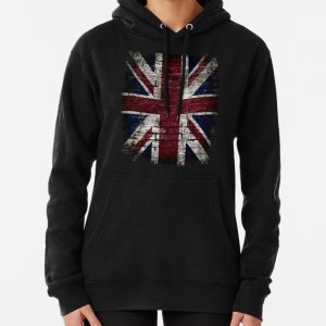 Grunge UK Flag, Great Britain, Punk Style Distressed Wall Pullover Hoodie