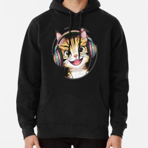 Cat with headphones Pullover Hoodie