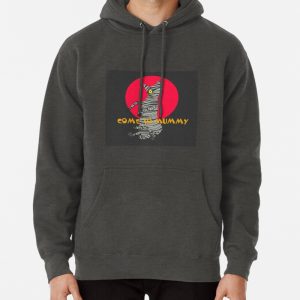 Mummy cat Halloween red background says com to mummy Pullover Hoodie