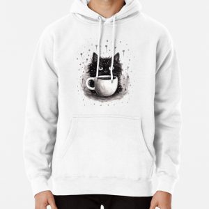 Cat Drinking A Cup Of Coffee Pullover Hoodie
