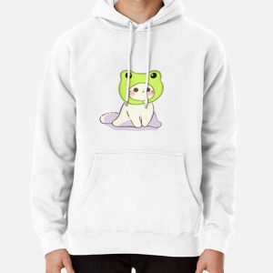 Cat with a froggy hat Pullover Hoodie