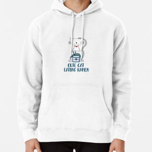 Cute Cat Eating Ramen Pullover Hoodie