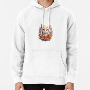 Cat with flowers sticker Pullover Hoodie