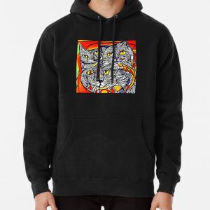 Throw Pillow With Adorable Cat Pattern Design Pullover Hoodie