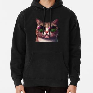 Hippie cat wearing sunglasses Pullover Hoodie