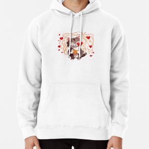 Cat With Heart Cat Eating Spaghetti Cute Cat Eating Noodles Funny Gifts for Cat Lovers Funny Gifts For Valentine Day Pullover Hoodie
