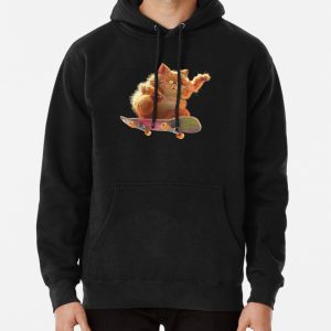 Yellow cat on skateboard Pullover Hoodie