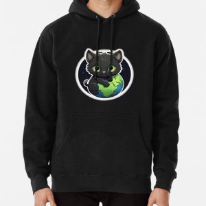 Cute Black Cat holding the Earth Pullover Hoodie