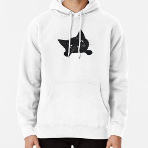 Cute black cat peeking Pullover Hoodie