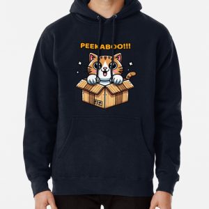 Peekaboo Kitty in a Box Cute Cartoon Cat Design Pullover Hoodie