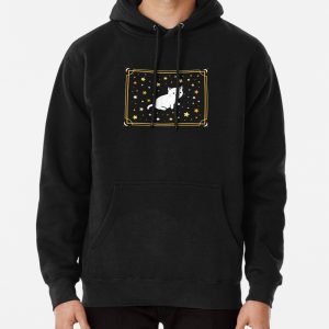 Cute Kawaii White Cat with Moon and Star Frame Pullover Hoodie