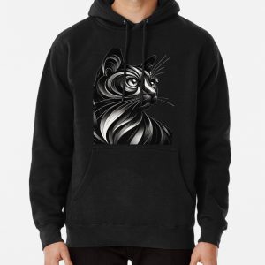 Mystical Night Womens Cropped Hoodie with Black Cat and Moon Pullover Hoodie