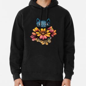 Cat With Beautiful Flower Pullover Hoodie