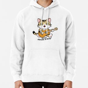 Cute Cat Playing Guitar with Warning Adorable and Noisy Pullover Hoodie