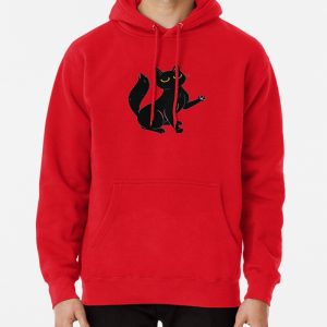 Cute Funny Black Cat Waving Pullover Hoodie
