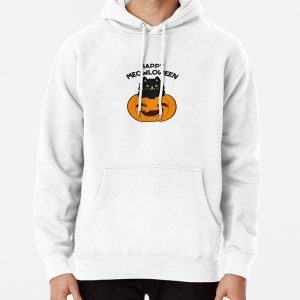 Happy Meowloween Funny Halloween Black Cat Puns Pullover Hoodie