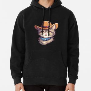 Western cowboy country cute cat with hat Pullover Hoodie