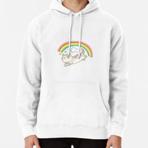 Cute Cat Flying to the Rainbow Pullover Hoodie