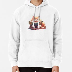 Cat Loves Book Cute Cat With Book Cute Cat Reading Book Funny Gifts For Cat Lovers Funny Gifts For Book Lovers Pullover Hoodie