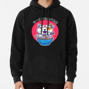 Cat Eating Ramen Cute Noodles Kawaii Cat Japanese Cat Eating Ramen Pullover Hoodie