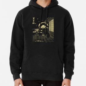Cute Cat Mt Fuji Coffee Bonzaii Tree Japanese Kawaii Pullover Hoodie
