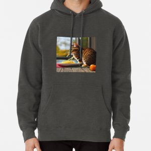 Cat eating spaghetti Pullover Hoodie