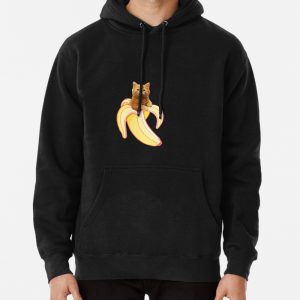Yellow Banana Cat Cute Kawaii Red Pullover Hoodie
