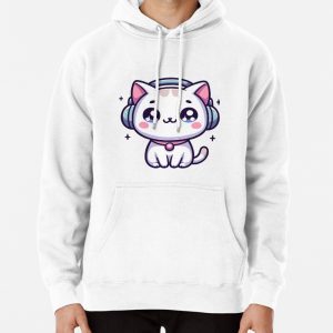 Kawaii cat with headphones Pullover Hoodie