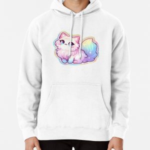 Rainbow, cat, cute cat , colorful cat, Pullover Hoodie