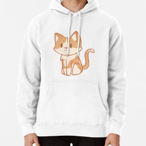 Chibi Cat Design - Tan White Cat Pullover Hoodie