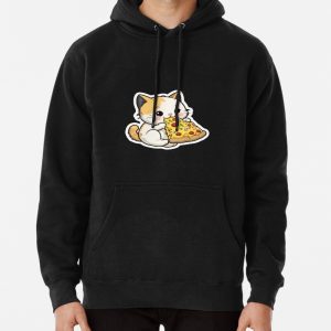 Cute Kitten Eating Pizza Pullover Hoodie