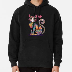 Groovy Cat Heart Animal Lover Funny Hippie Cat Retro Pullover Hoodie