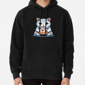 Cat eating pizza Pullover Hoodie