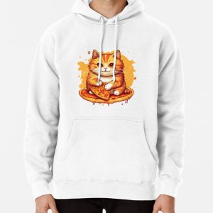 Cute Cat With Pizza 2 Pullover Hoodie