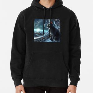 Black cat at spaceship Pullover Hoodie