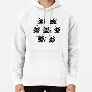 Adorable Black Cat Stickers Set Pullover Hoodie