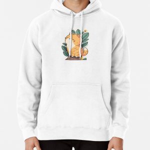 Cute Cat and Leaf Sticker Pullover Hoodie