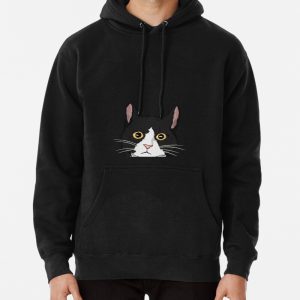 Peeking Tuxedo Cat Lady Gift Cat Mom Cute Tuxedo Cat Gear Pullover Hoodie