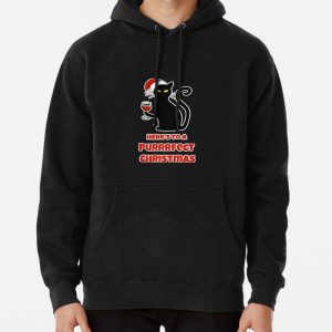 Purrrfect Christmas Wine Cute Black Pullover Hoodie
