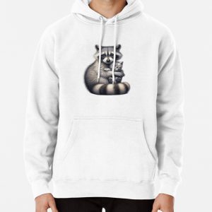 Raccoon love cat cute Pullover Hoodie