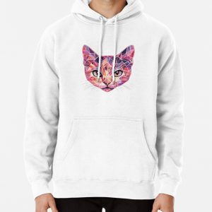 Pink Geometric Cat Pullover Hoodie