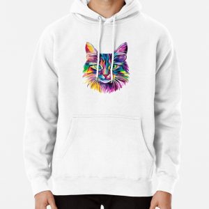 Portrait Of Colorful Cat Pullover Hoodie