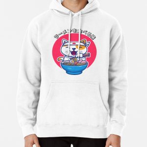 Cat Eating Ramen Cute Noodles Kawaii Cat Japanese Cat Eating Ramen Pullover Hoodie